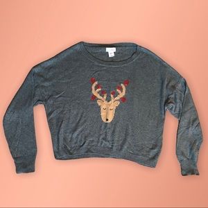 Cropped Christmas sweater | Charcoal gray | Size L